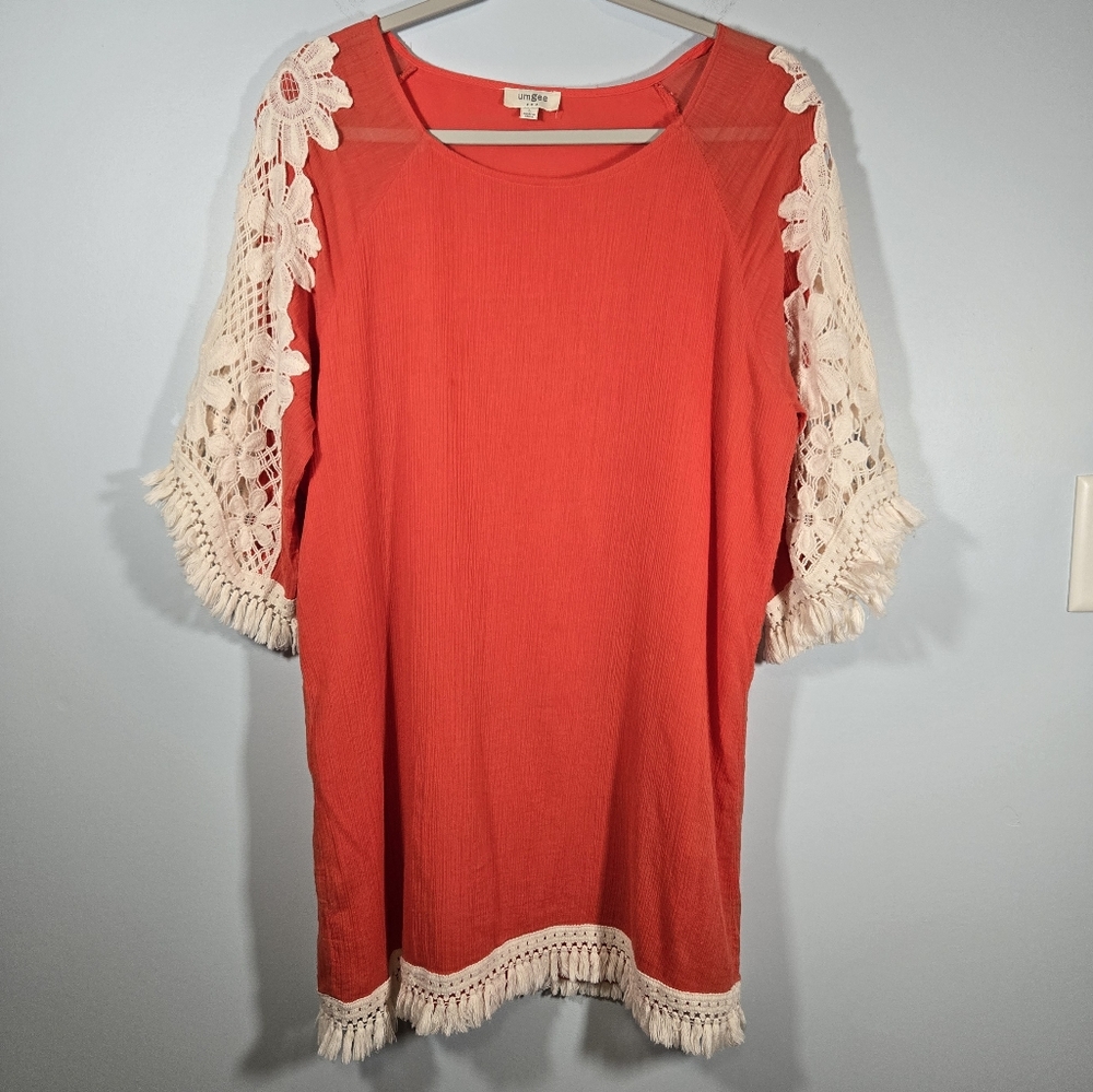 Umgee Orange‎ Boho Dress Knit Floral Details Lined Womens Size Large